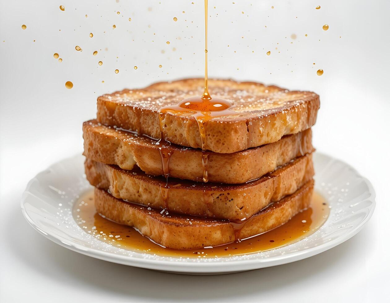 Pouring Syrup Stack of French Toast on Plate photo