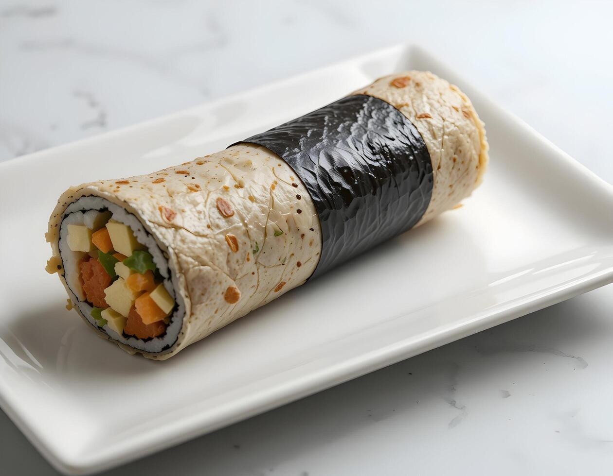 Sushi Burrito on White Plate Creative Fusion Food photo