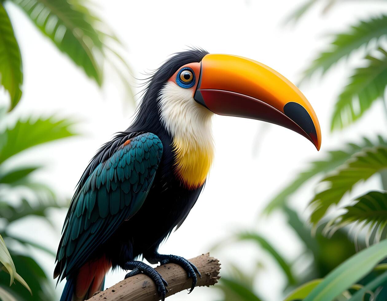 Toucan Perched on Branch Surrounded by Tropical Foliage photo
