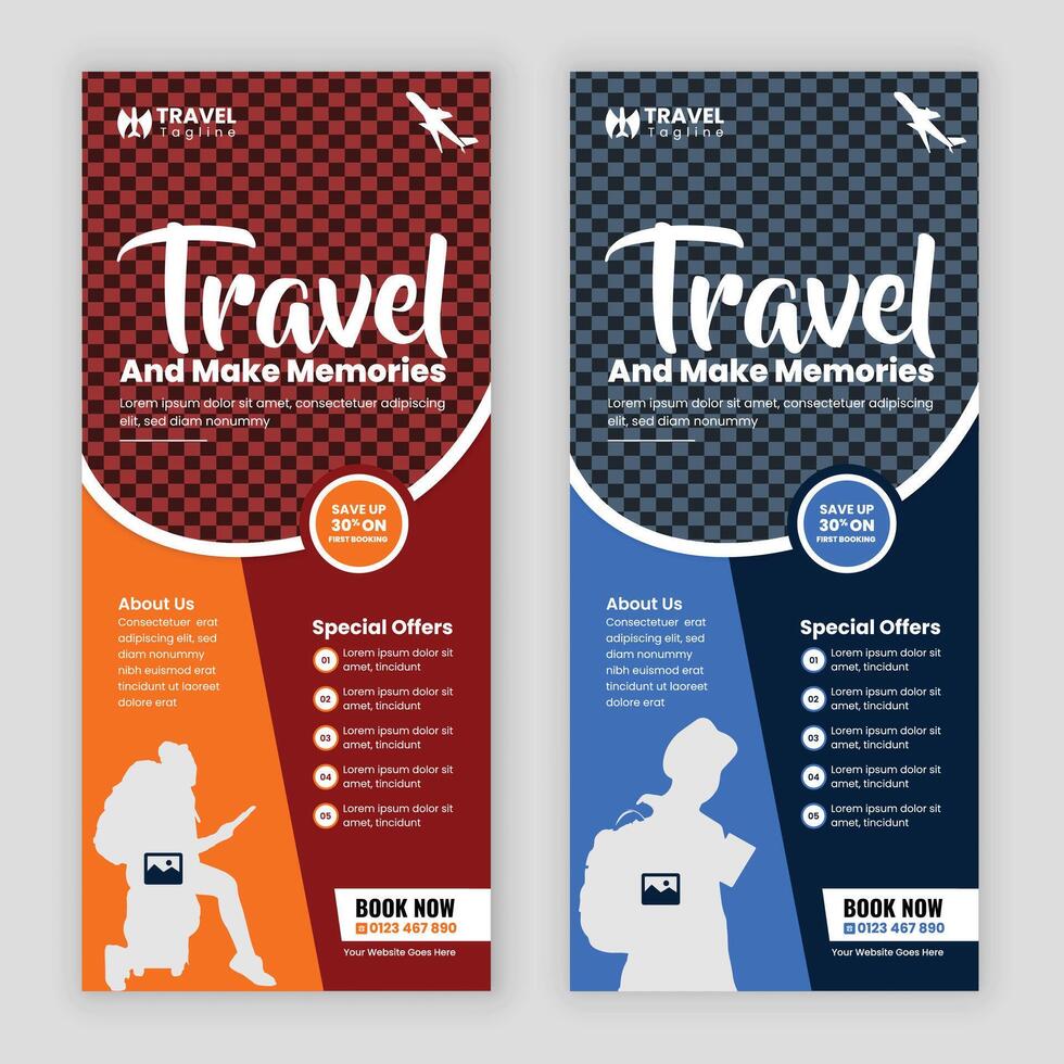 Summer Travel and Tourism DL Flyer or Adventure Tour Rack Card Template vector