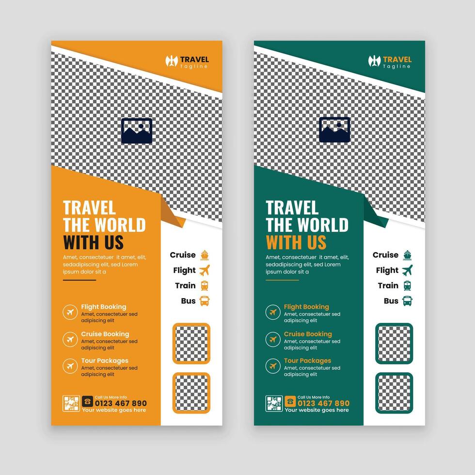Professional Travel and Tourism DL Flyer and Rack Card Design Template, perfect for travel businesses to promote their services with modern and engaging visuals for maximum impact vector
