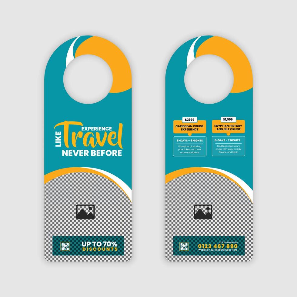 Travel Agency Door Hanger Design for Tours and Vacation Deals vector