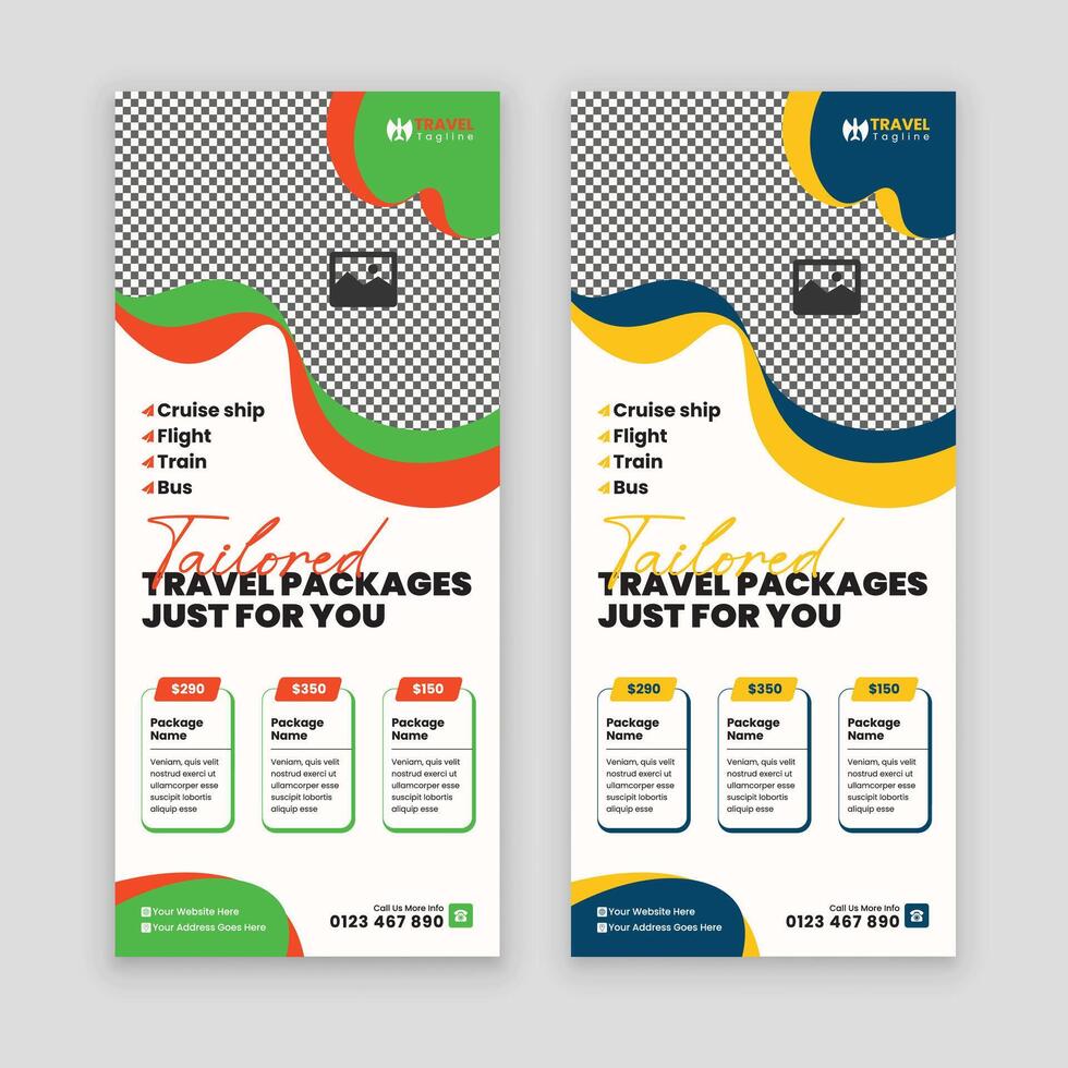 Modern travel agency dl flyer design or promotional business rack card template vector