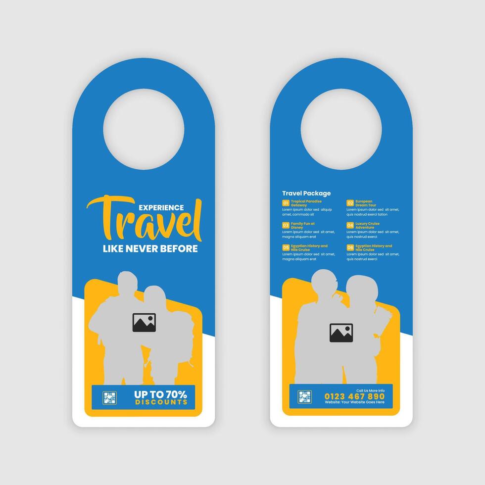 Printable Travel Door Hanger Template for Agencies and Hotel Offers vector