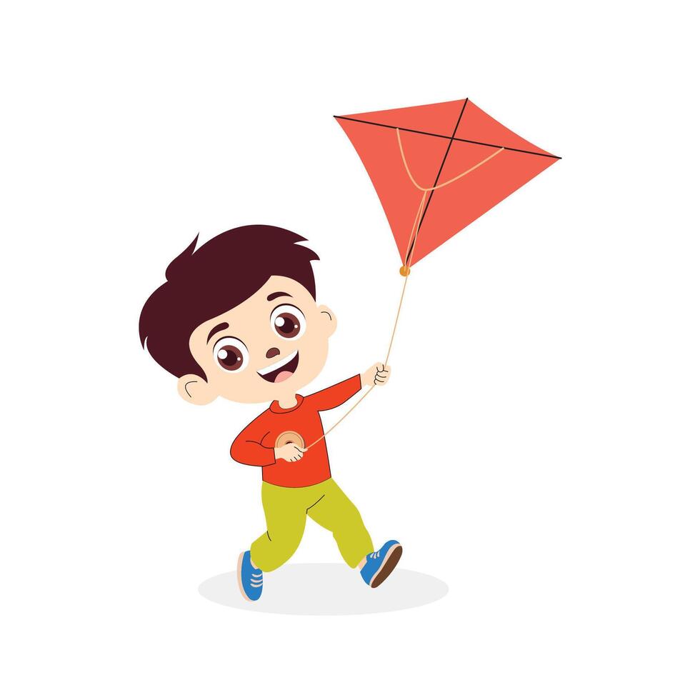 Cute Boy Running with Kite vector