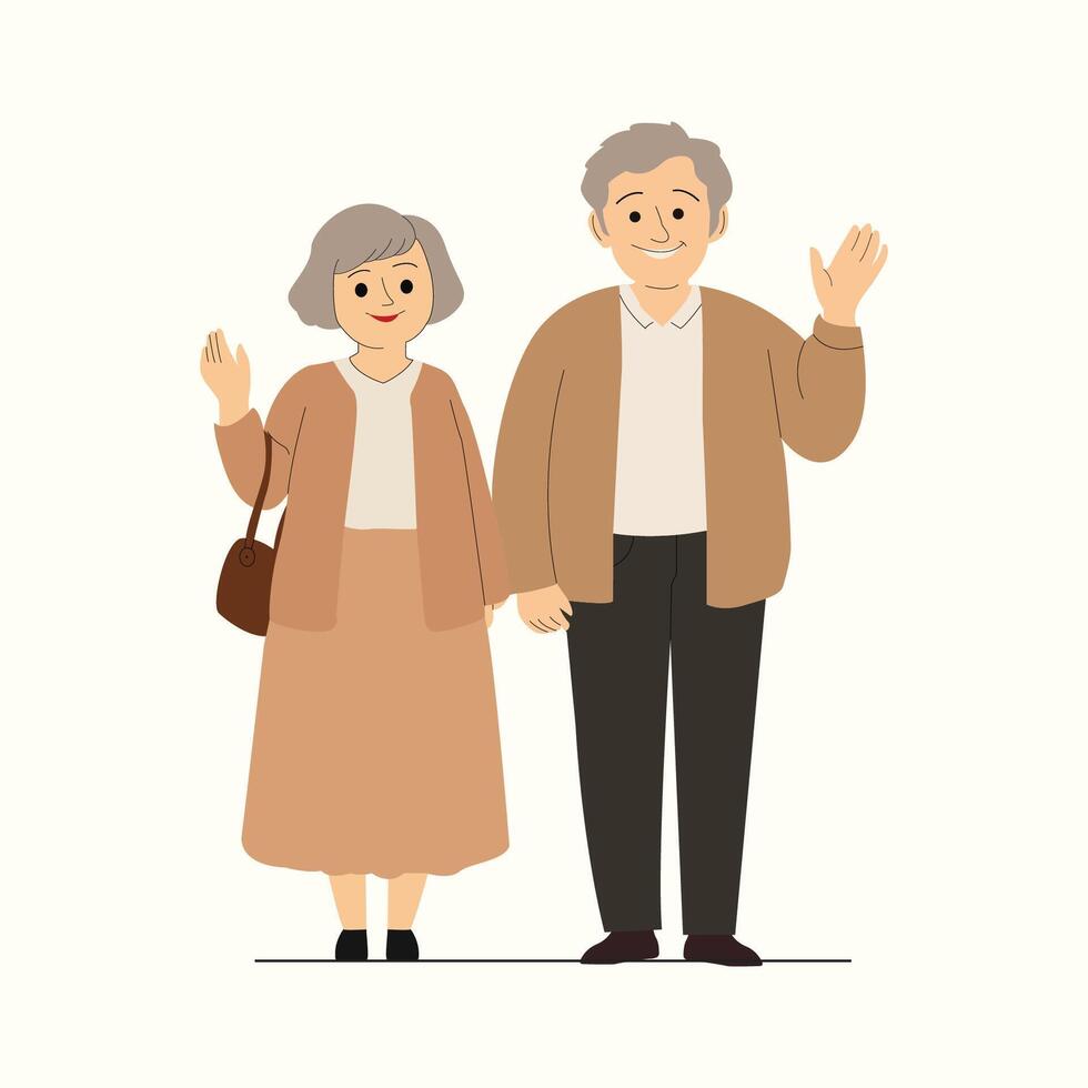 Cute Elderly Couple Illustration Flat Character Design vector