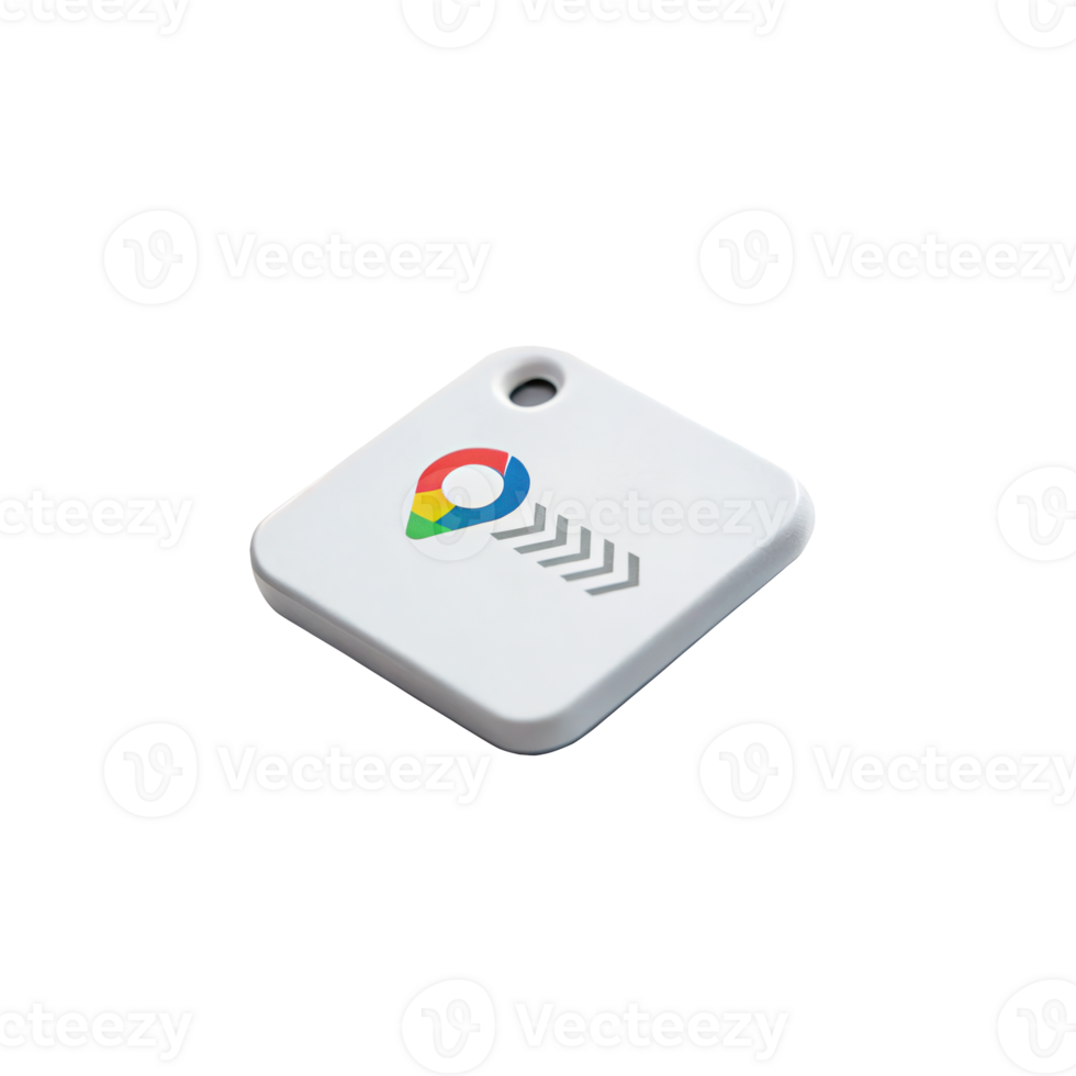 White bluetooth tracker tag showing location icon and signal strength on transparent background png