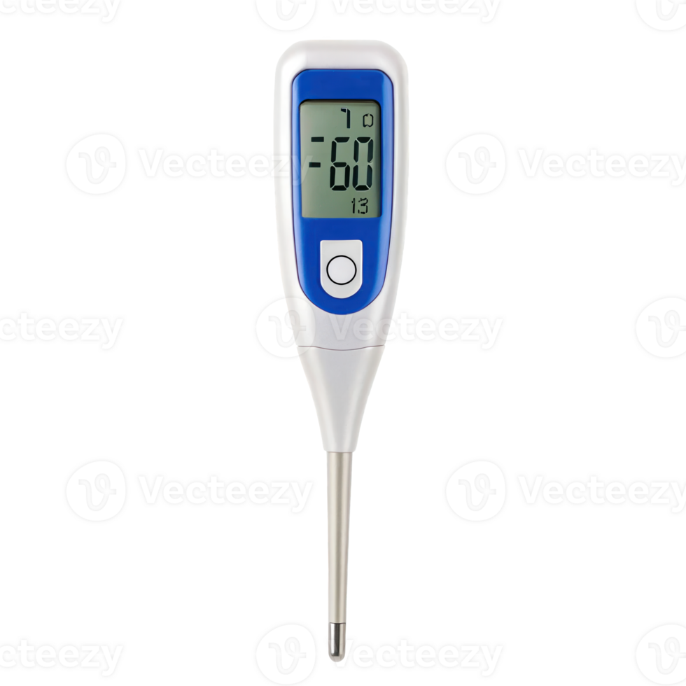 Digital medical thermometer showing temperature on transparent background png