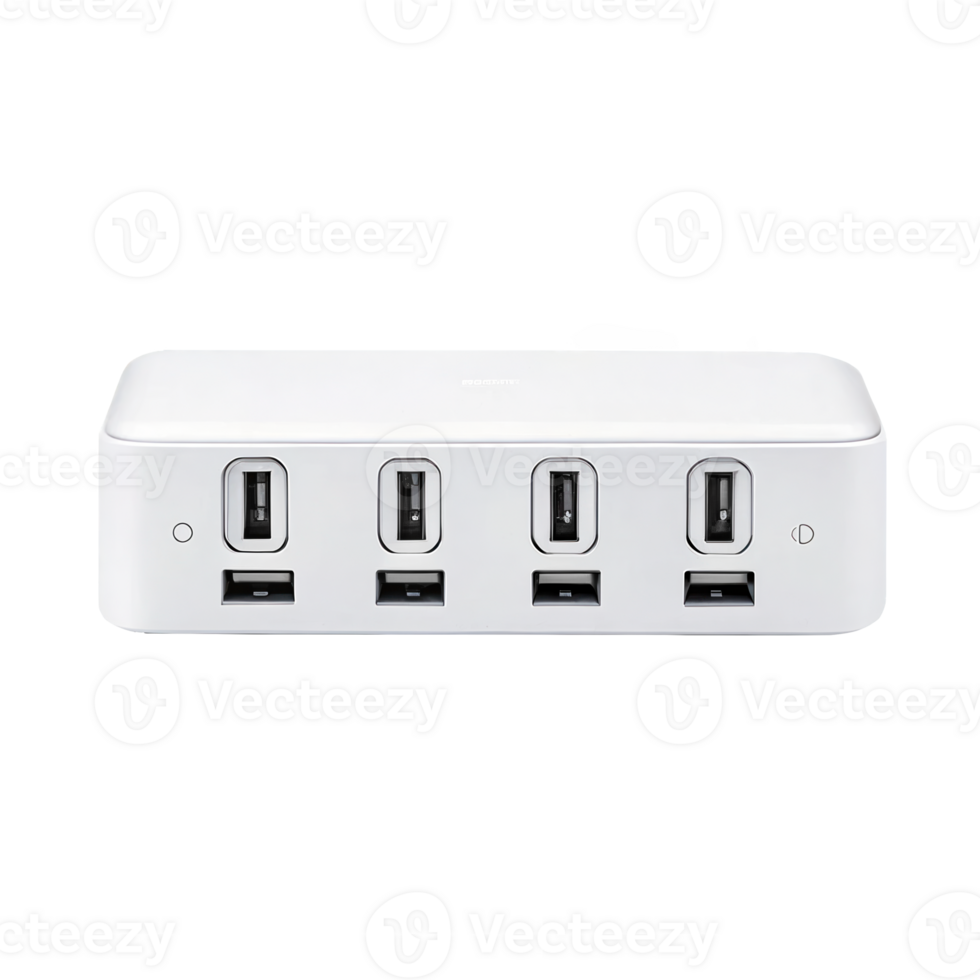 White multiport usb charging hub isolated on transparent background png
