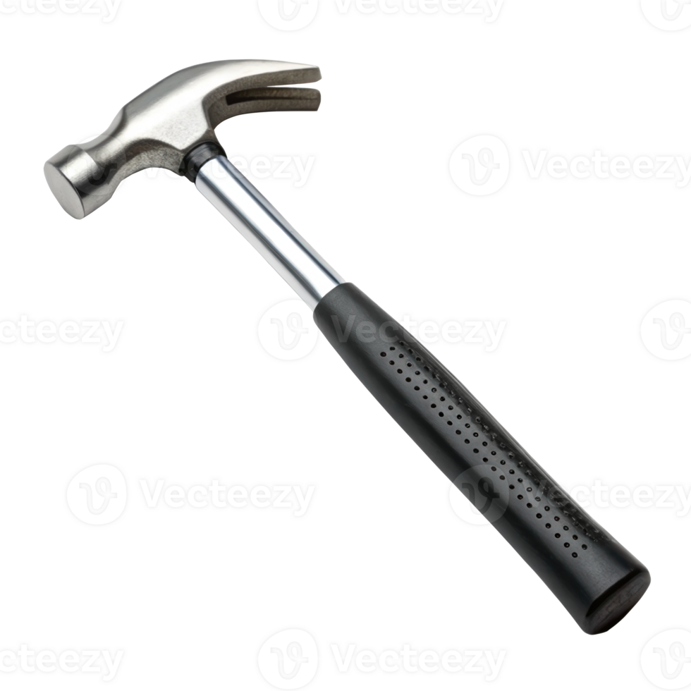 Claw hammer with black rubber grip isolated on white background png
