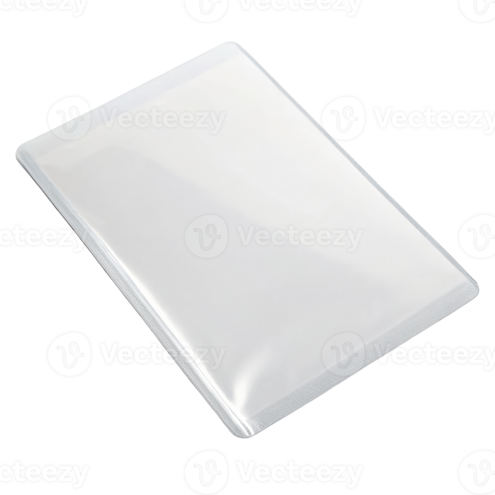 Empty transparent plastic laminating pouch on checkered background png