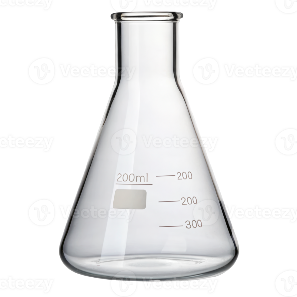 Empty erlenmeyer flask on transparent background representing scientific research png