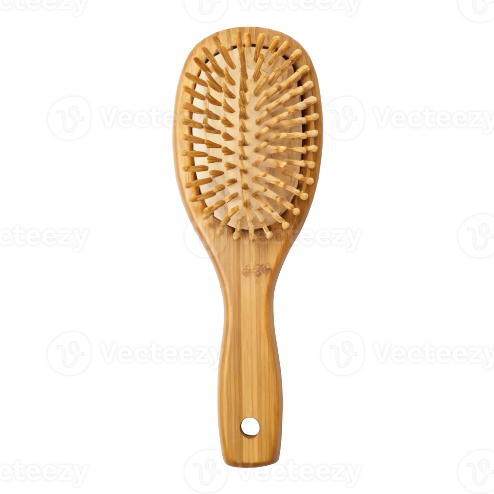 Bamboo hairbrush isolated on transparent background promoting sustainability png
