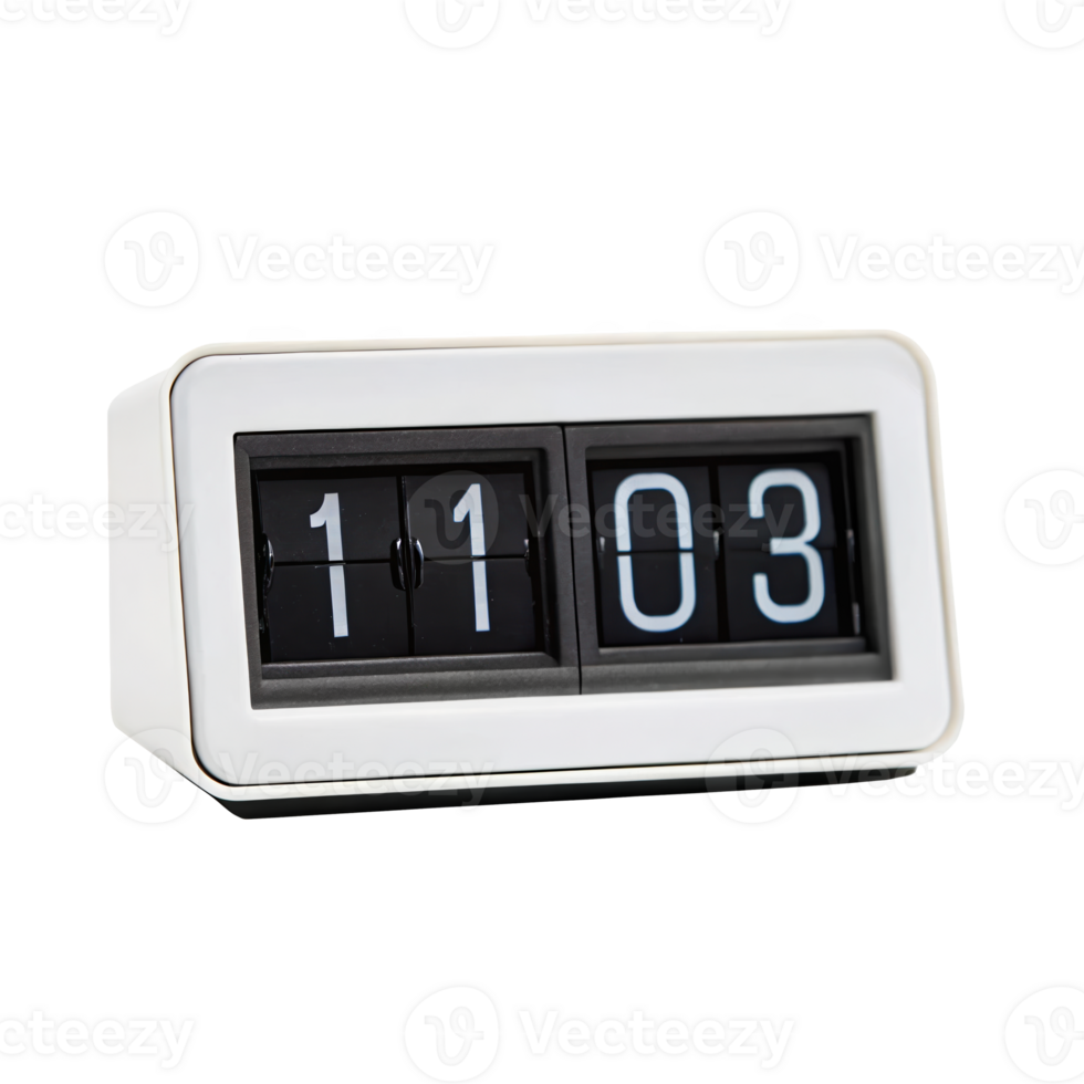 White flip number clock showing time 11,03 on transparent background png