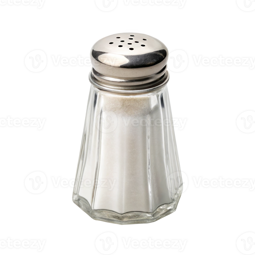 Glass salt shaker filled with salt on transparent background png