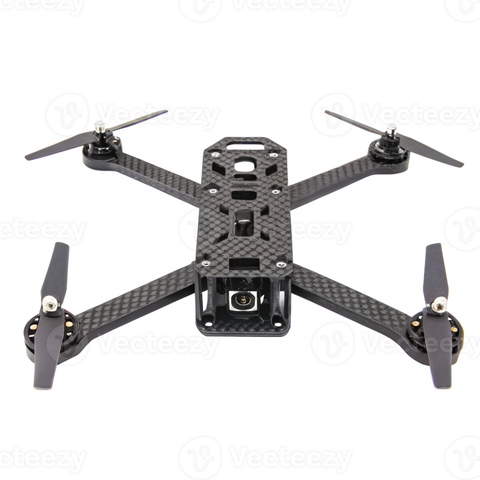 Carbon fiber quadcopter frame isolated on transparent background png