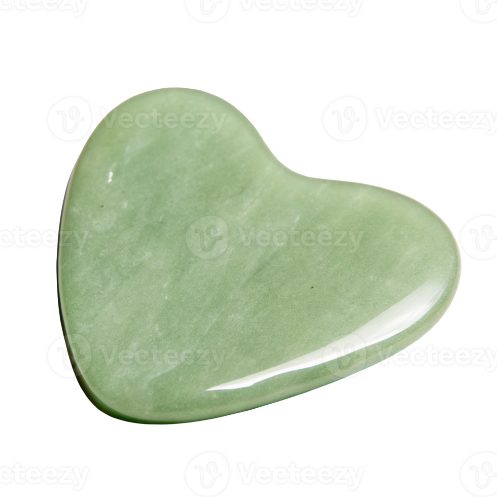 Green gua sha stone showing heart shape on transparent background png