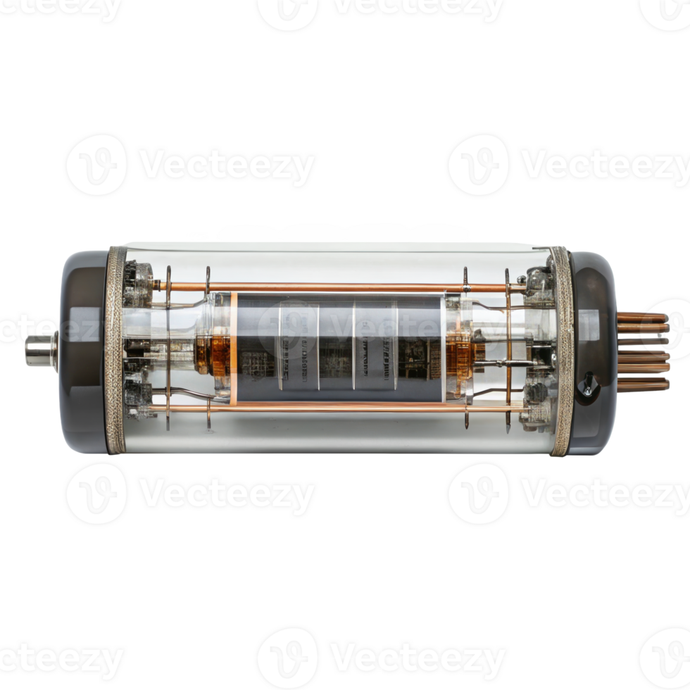 Cutaway electron gun tube showing internal components on transparent background png