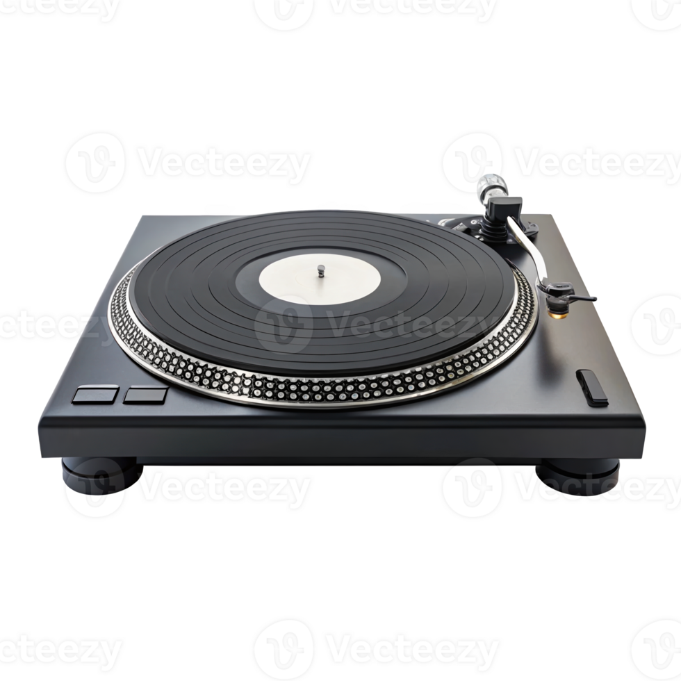 Modern turntable playing vinyl record with transparent background png