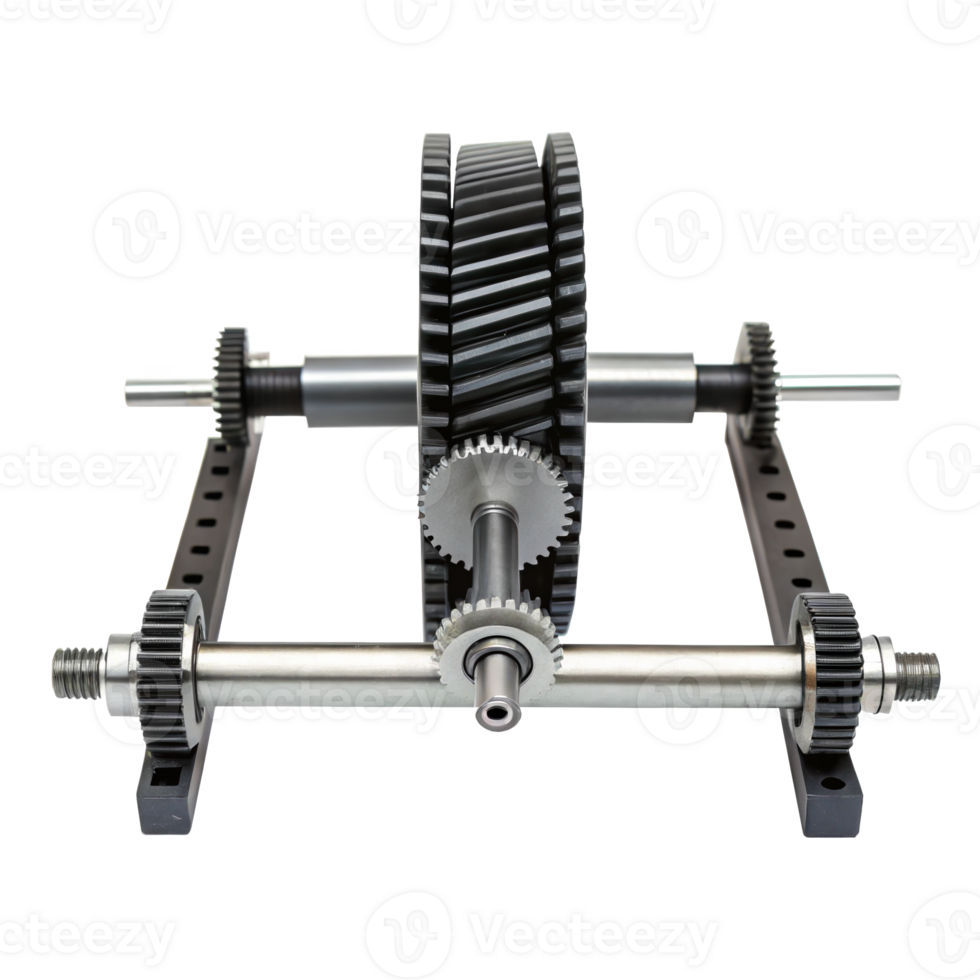 Rack and pinion gear mechanism rotating on transparent background png