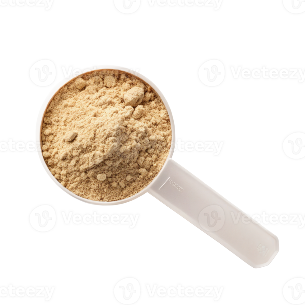 Vegan protein powder in scoop isolated on transparent background png