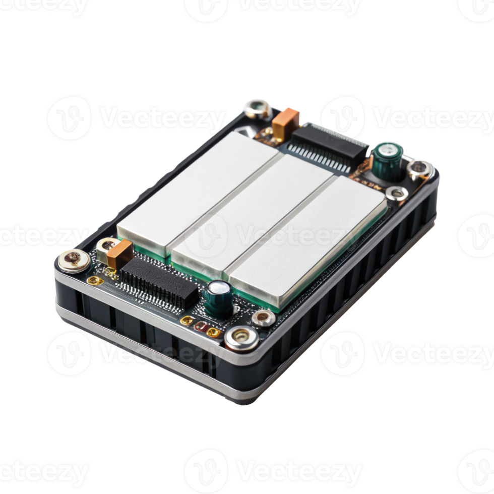 Supercapacitor module with transparent background isolating electronic components png