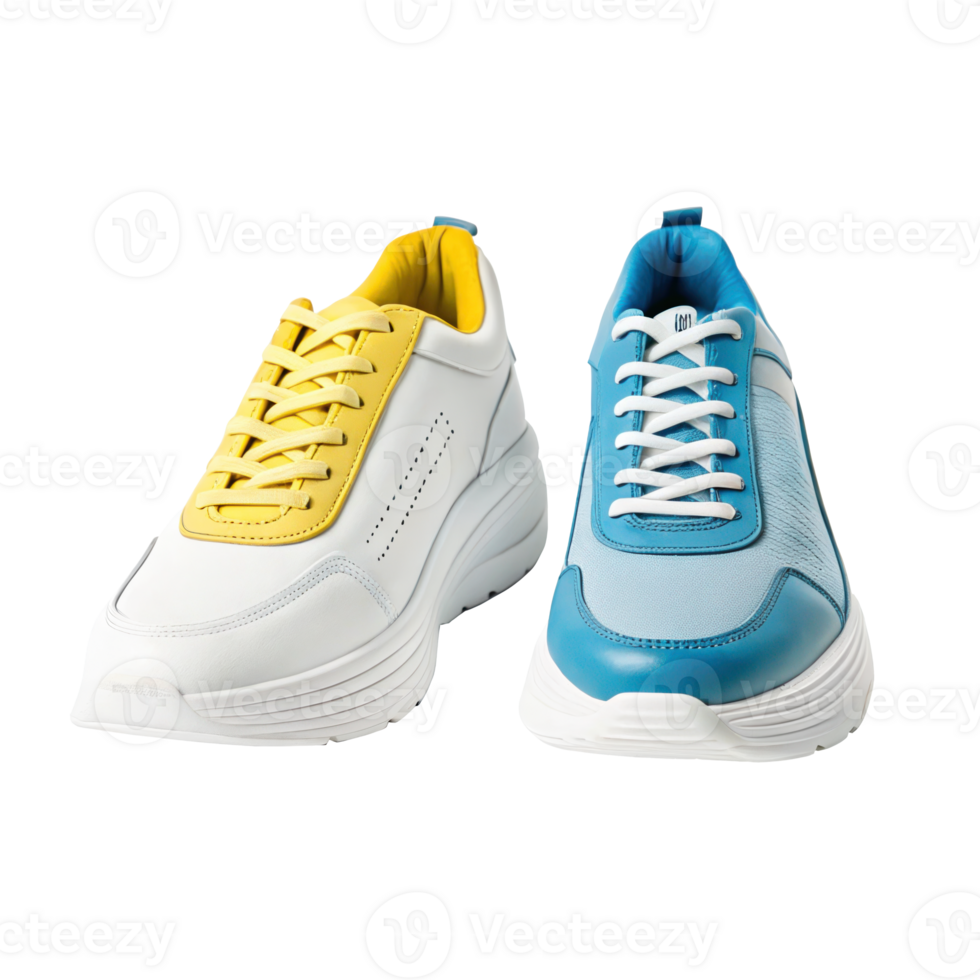 Pair of modern white and blue sneakers isolated on transparent background png