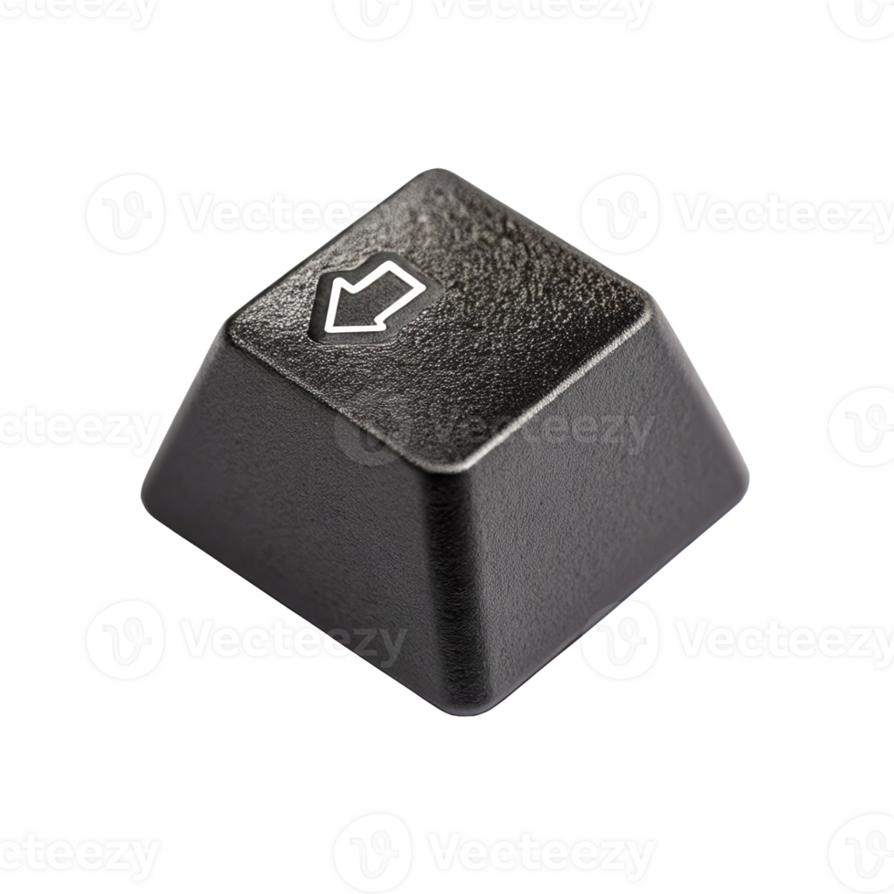 Black mechanical keycap with left arrow symbol on transparent background png