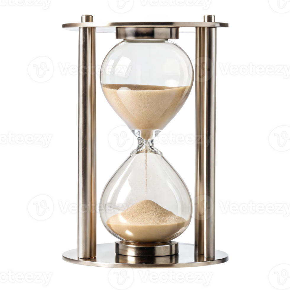 Hourglass measuring time with falling sand on transparent background png