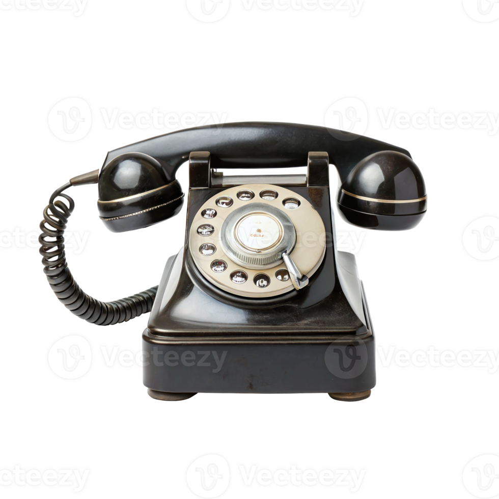 Black rotary dial telephone isolated on transparent background png