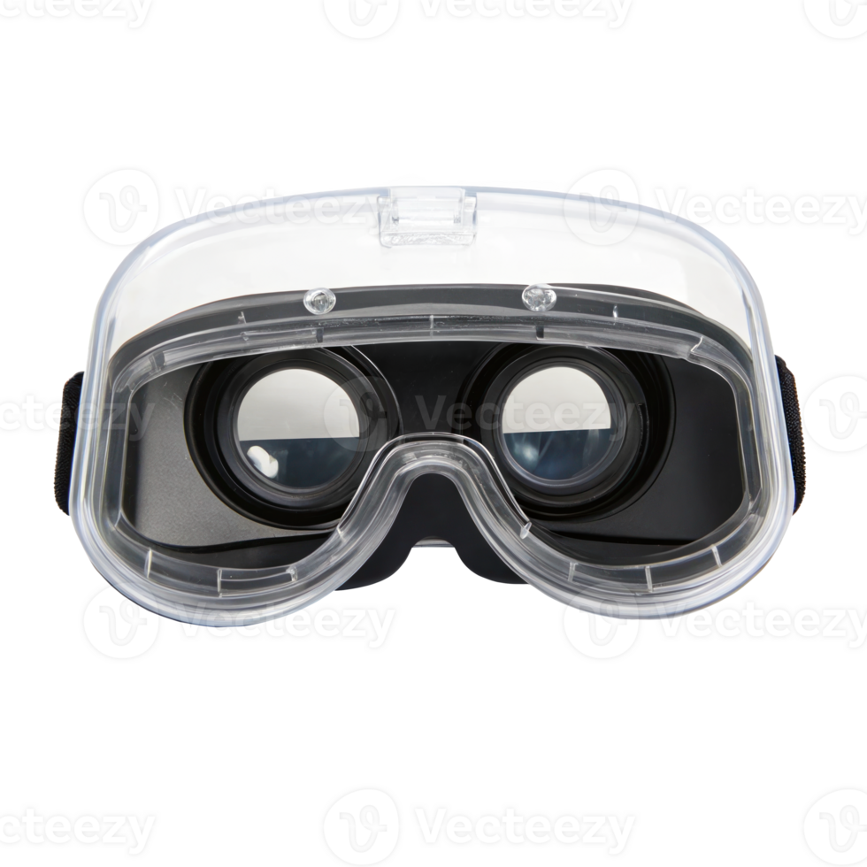 Virtual reality headset with transparent lens protector on white background png
