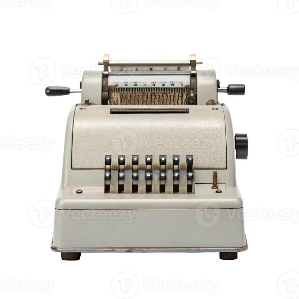 Vintage rotary adding machine isolated on transparent background png