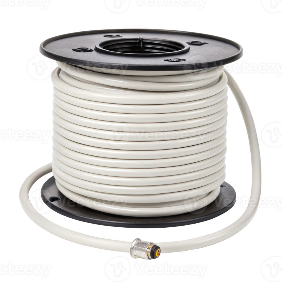 Extension cord reel wrapped around a spool on transparent background png