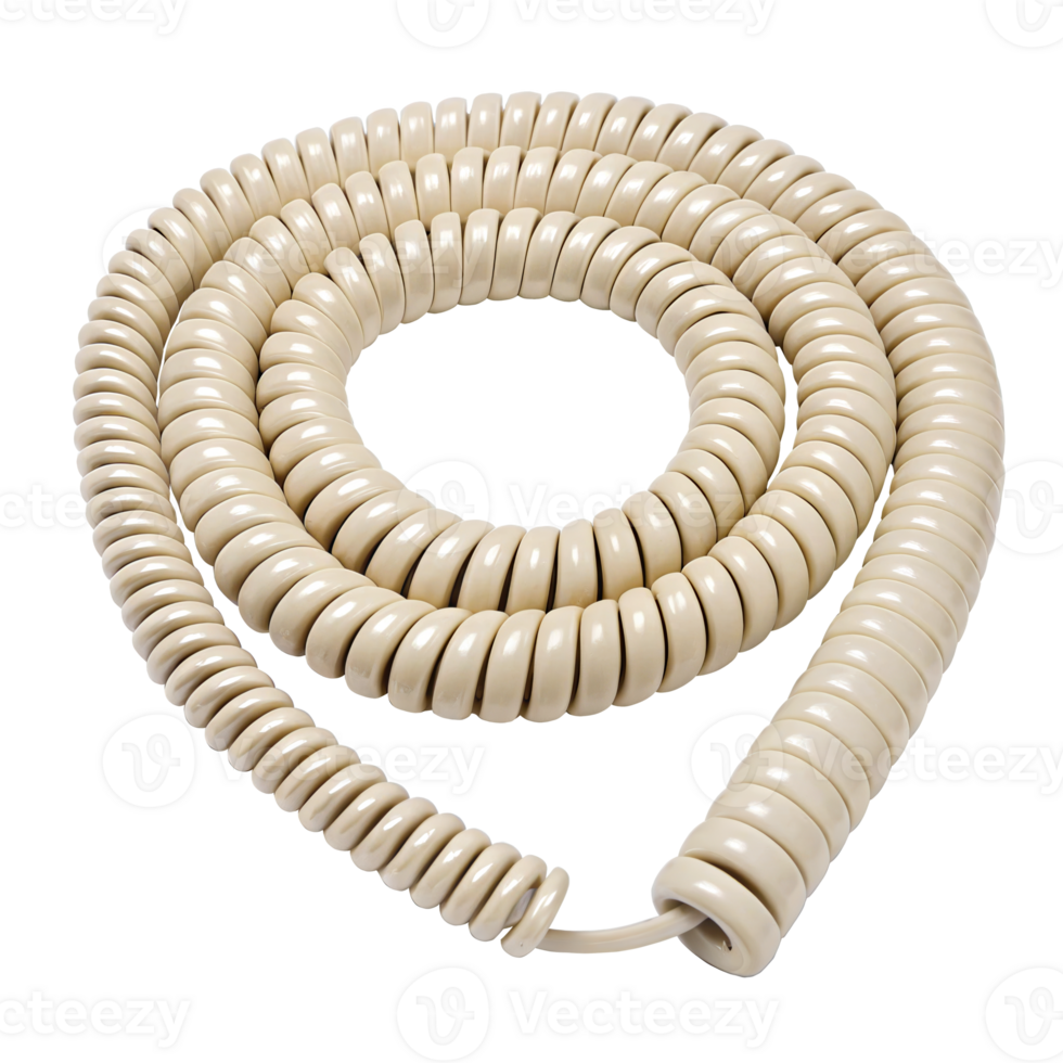 Beige spiral telephone cord isolated on transparent background png