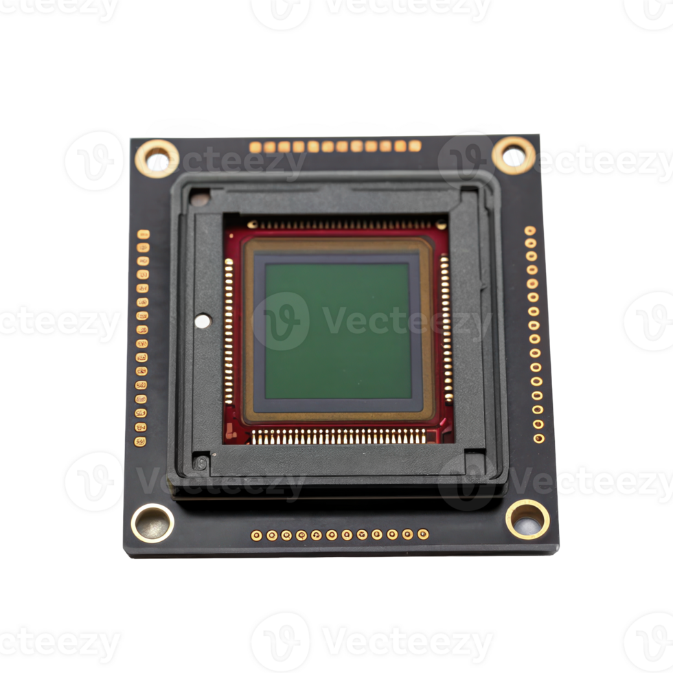 Cmos camera sensor chip on printed circuit board with transparent background png