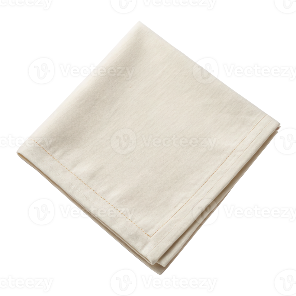 Folded beige cotton table napkin isolated on transparent background png