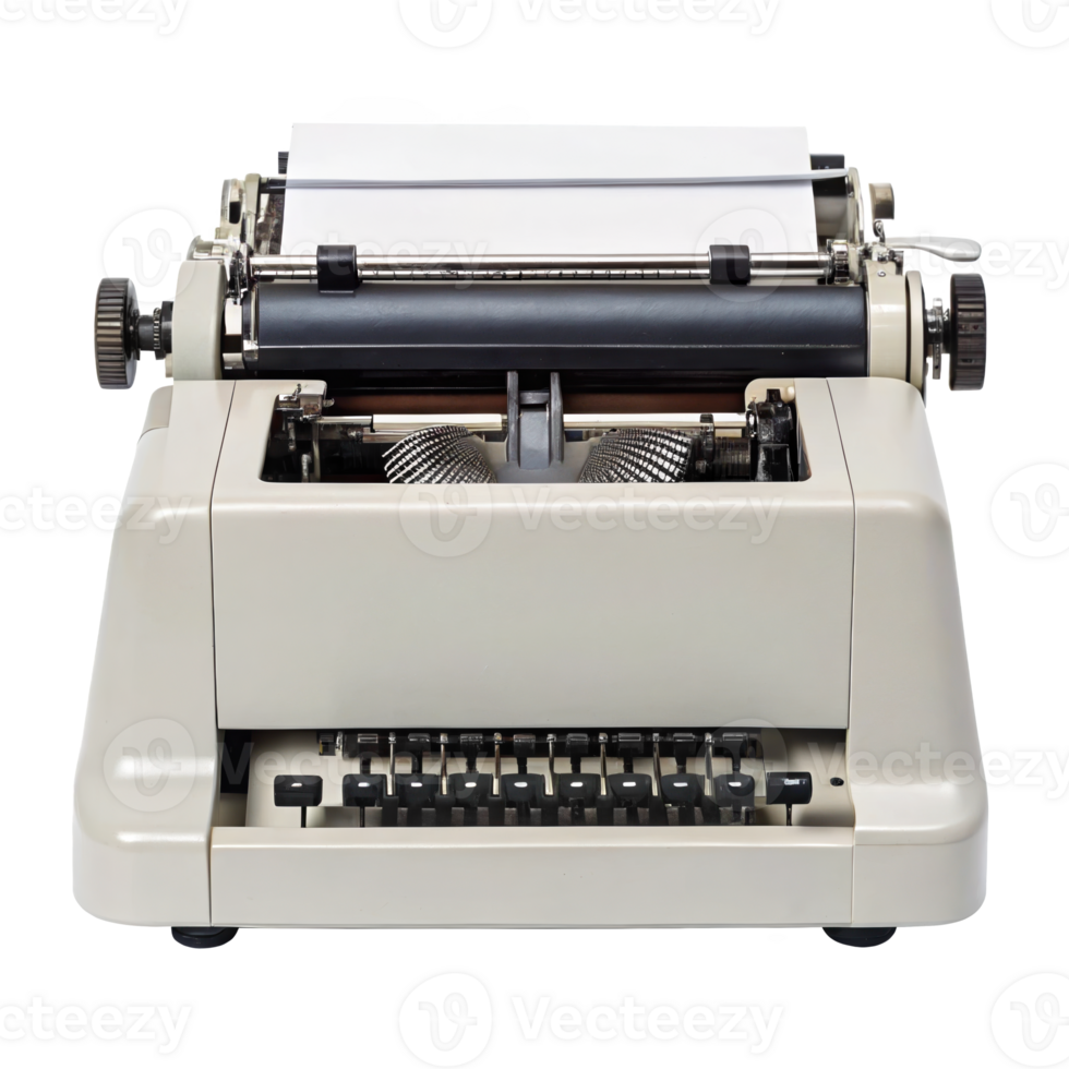 Vintage daisy wheel printer with paper on transparent background png