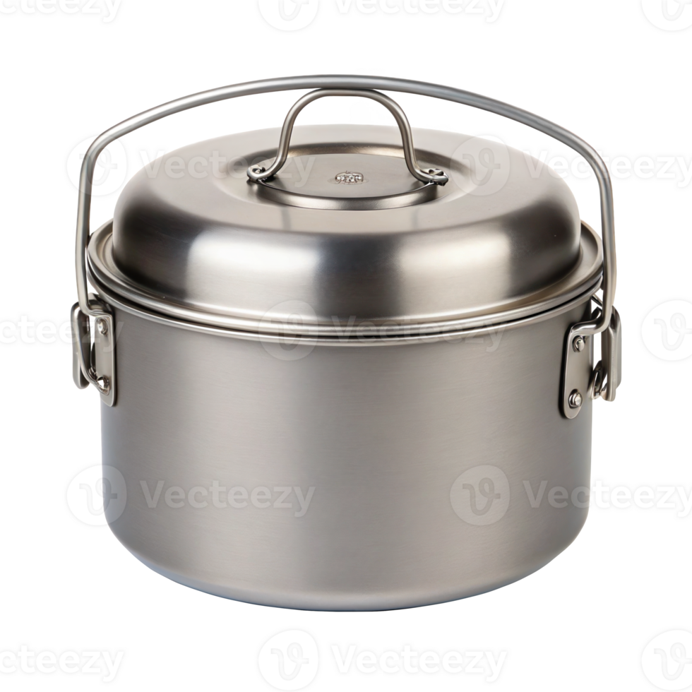 Titanium camping cook pot with bail handle isolated on white background with clipping path png