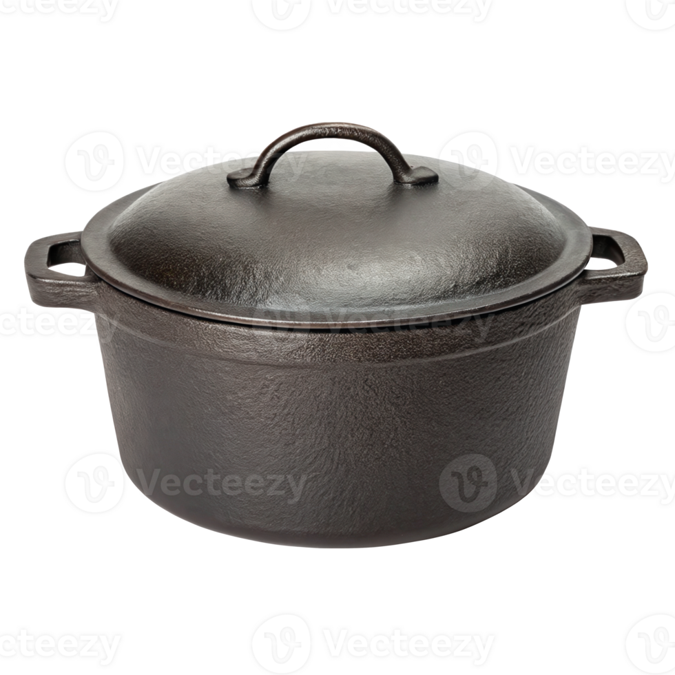 Empty cast iron dutch oven with lid isolated on transparent background png