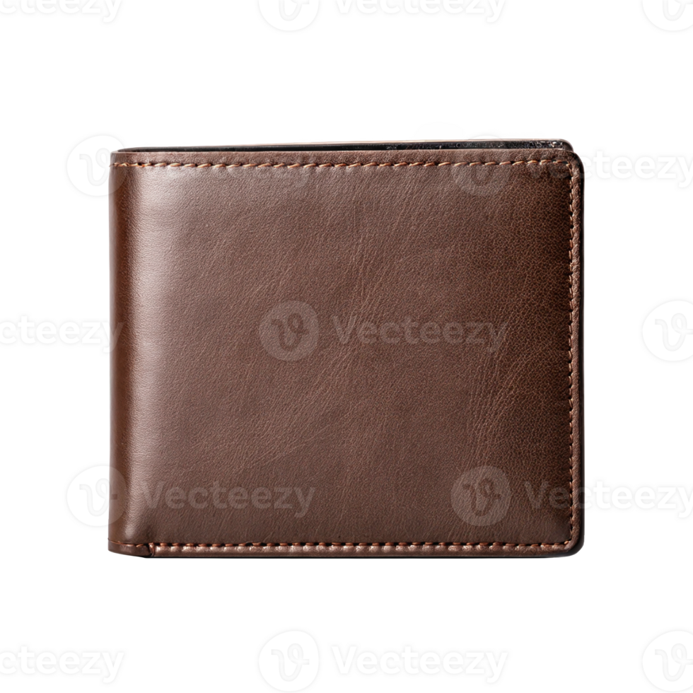 Closed brown leather wallet isolated on transparent background png
