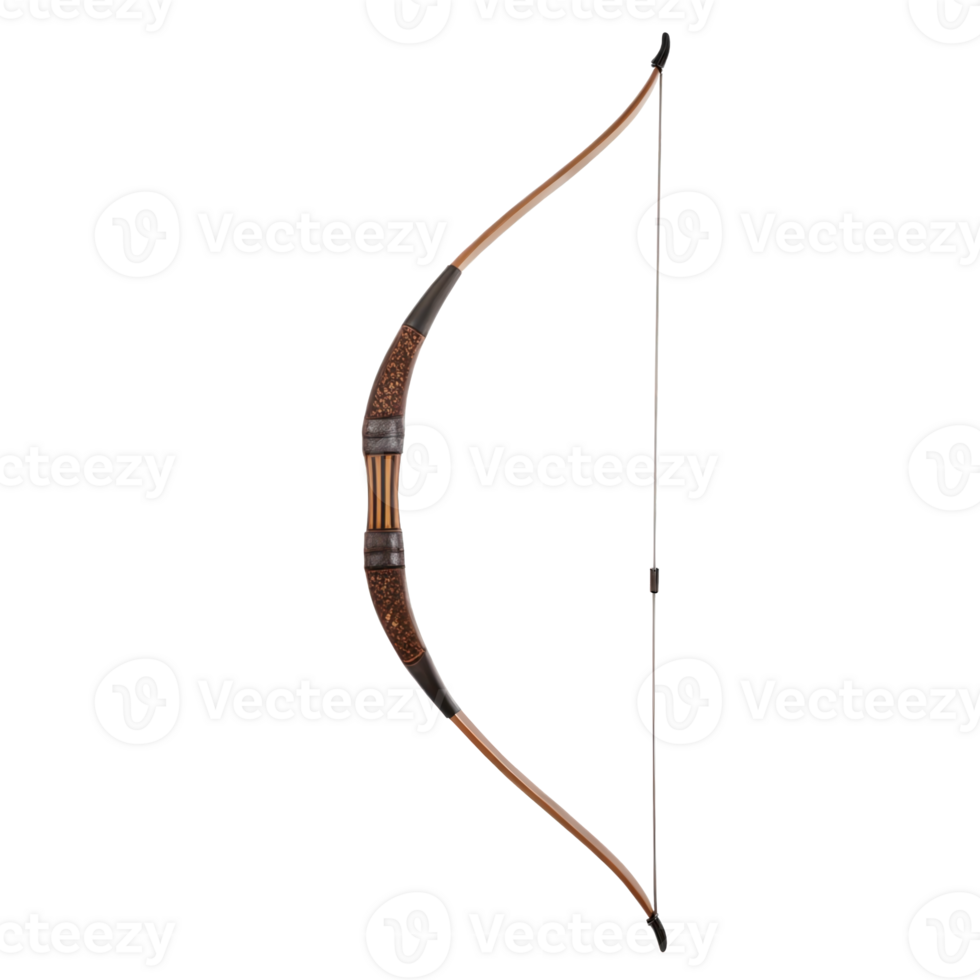 Traditional wooden longbow on transparent background, ready to shoot png