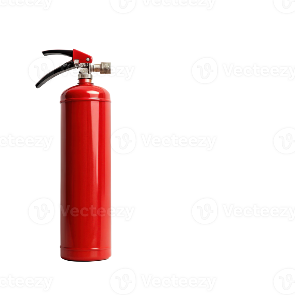 Red fire extinguisher on transparent background, ready for emergency use png