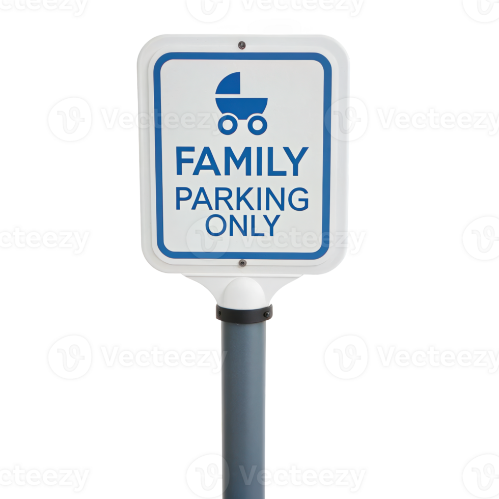 Family parking only sign indicating reserved parking space on transparent background png