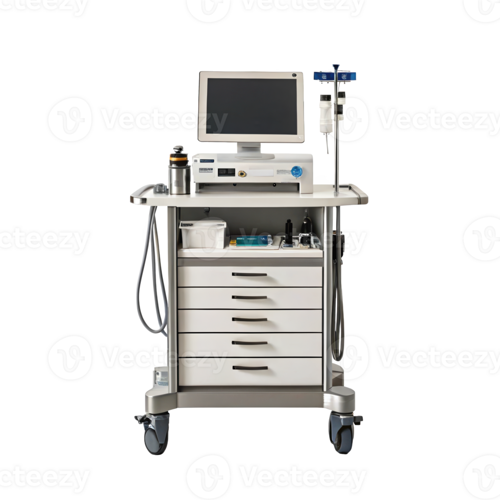 Endoscopy procedure cart with medical equipment on transparent background png