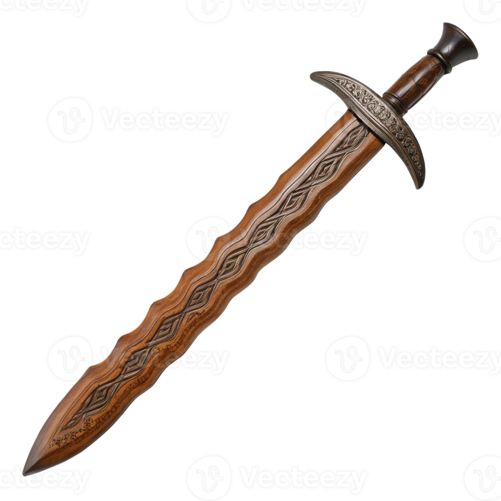 Kris sword isolated on transparent background exhibiting intricate carvings png
