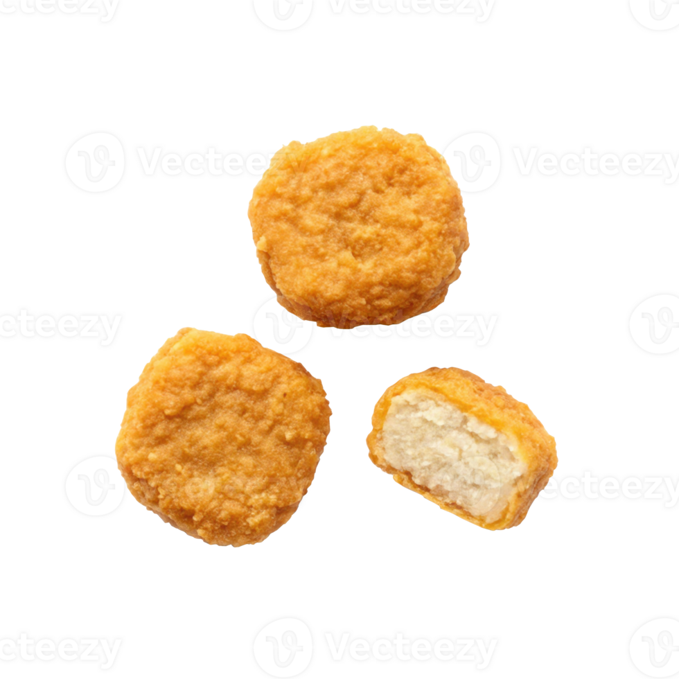 Lab grown chicken nuggets on transparent background, cultivated meat bites png