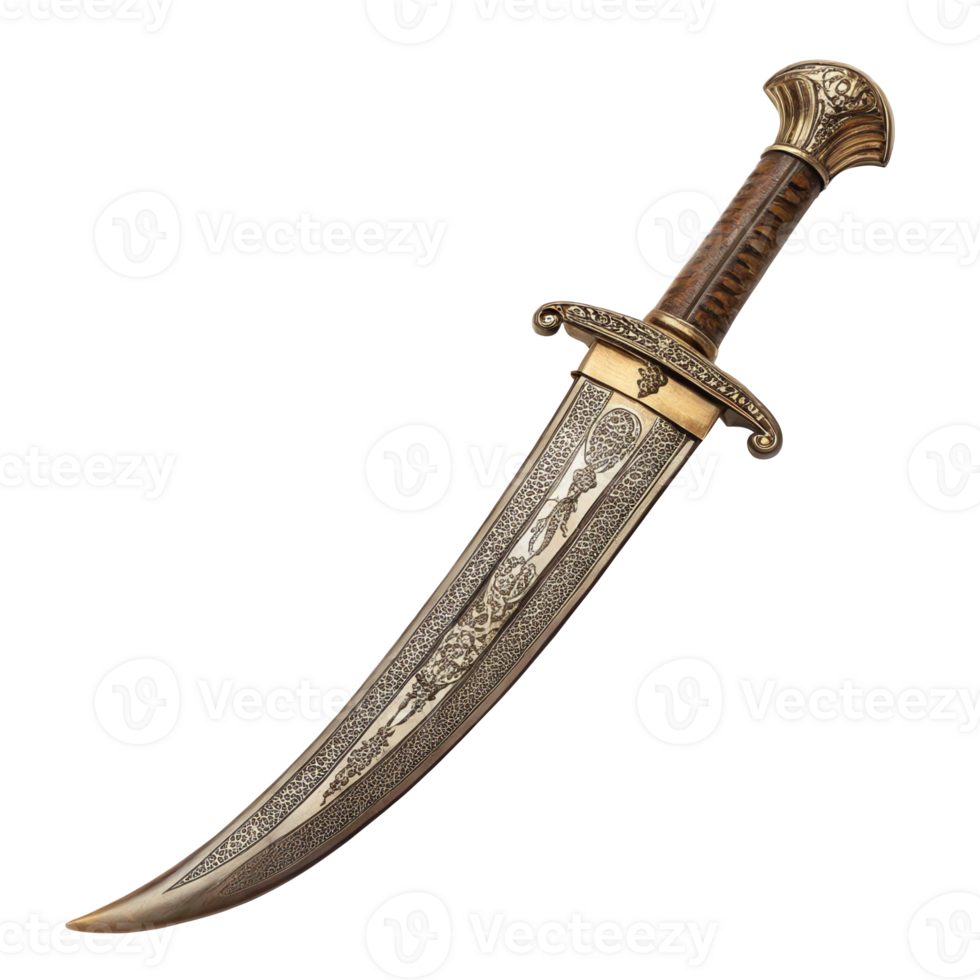 Ancient ottoman kandjar dagger isolated on transparent background png