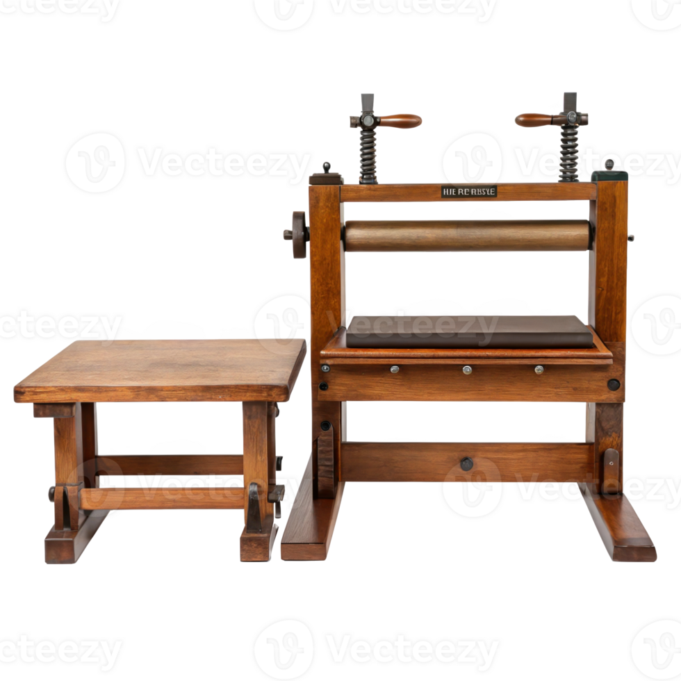 Bookbinding standing press and plough bench isolated on transparent background png