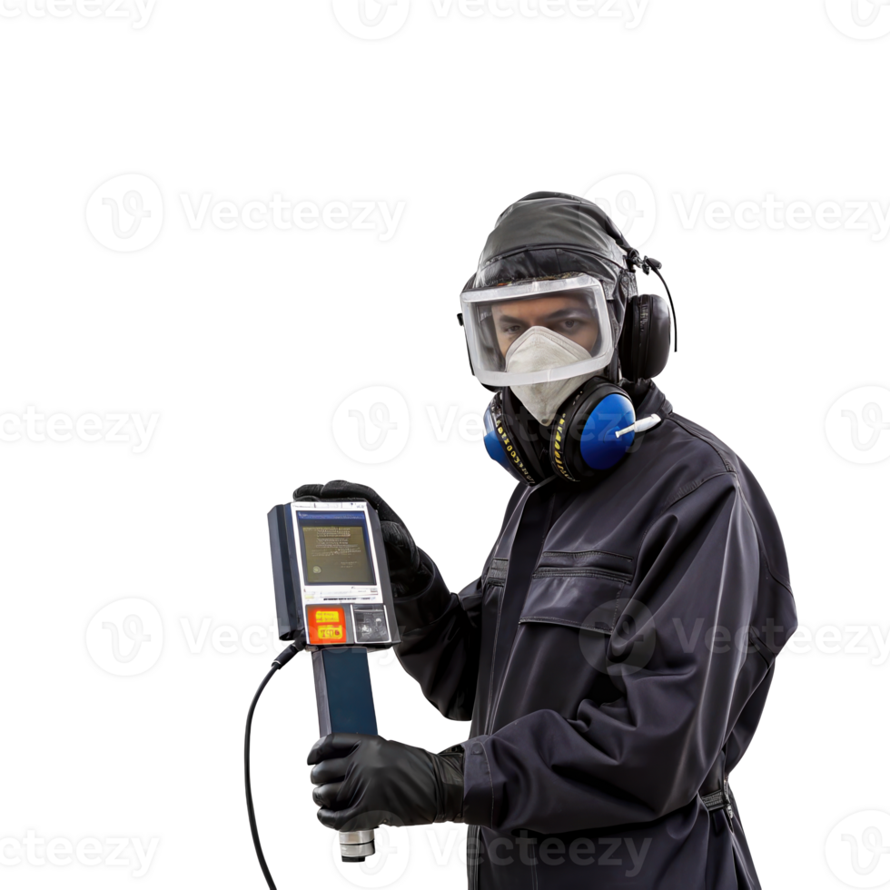 Aerospace ndt inspector performing non destructive testing on transparent background png