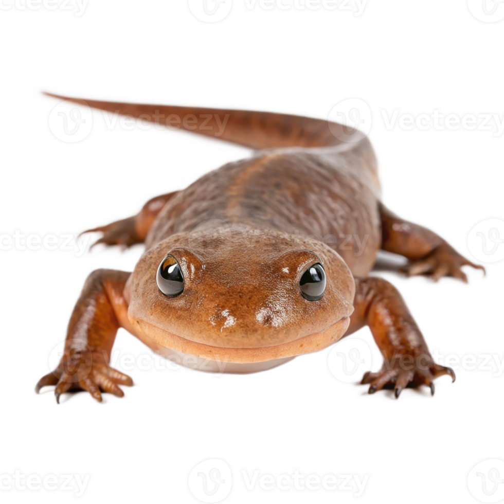 Boomerang headed amphibian crawling and staring on transparent background png